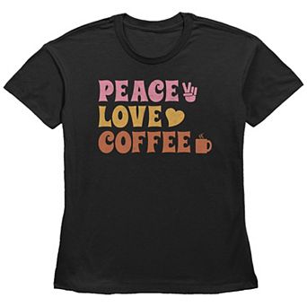 Women's Fifth Sun "Peace Love Coffee" Stacked Hippy Text Graphic Tee