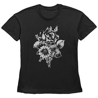 Women's Fifth Sun Black and White Flowers Bouquet Graphic Tee