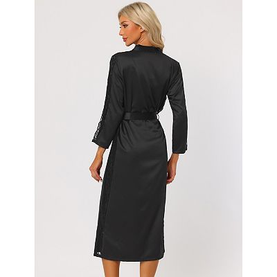 long sleeve satin night dress for women Women Satin Nightwear Robe And Nightgown Set Lace Long Sleeve
