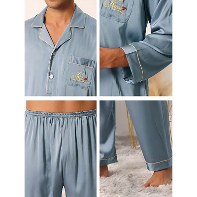 優先配送 Men's Matching Pants Shirt Down Button Sleeve Long Sleepwear Clothing