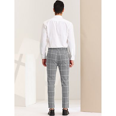 Men's Dress Plaid Slim Fit Flat Front Business Checked Trousers