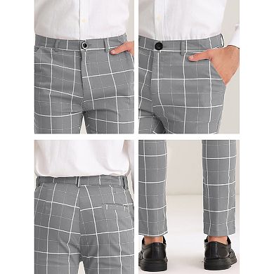 Men's Dress Plaid Slim Fit Flat Front Business Checked Trousers