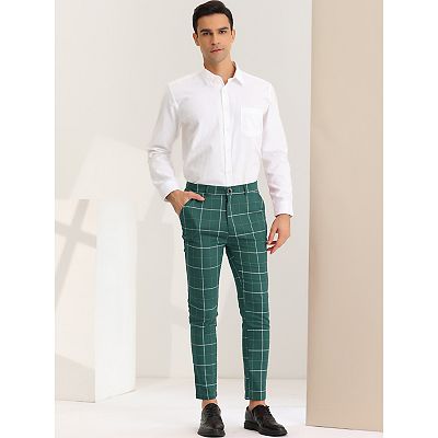 Men's Dress Plaid Pants Slim Fit Stretch Flat Front Dress Pants Plaid