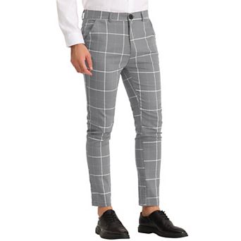 Men's Dress Plaid Pants Slim Fit Stretch Flat Front Dress Pants Plaid Slacks Trousers