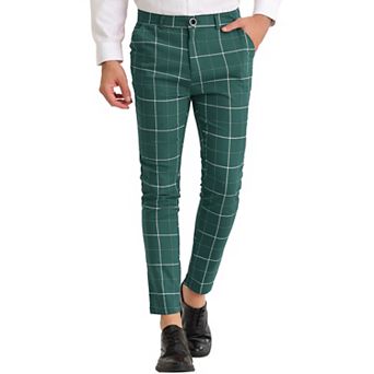 Men's Dress Plaid Pants Slim Fit Stretch Flat Front Dress Pants Plaid Slacks Trousers