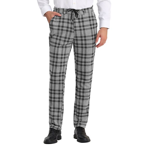 Men's Plaid Dress Pants Casual Slim Fit Flat Front Skinny Business