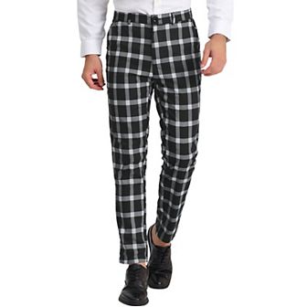 Men's Plaid Dress Pants Casual Slim Fit Flat Front Skinny Business Checked Plaid Pants
