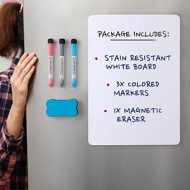 Zulay Kitchen Mini Magnetic Dry Erase Board Sheet with 3 Colored Markers and Eraser