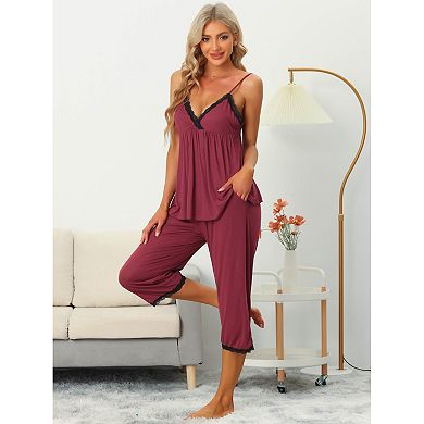 Women's Modal V-neck Camisole With Capri Pants Pajama Set