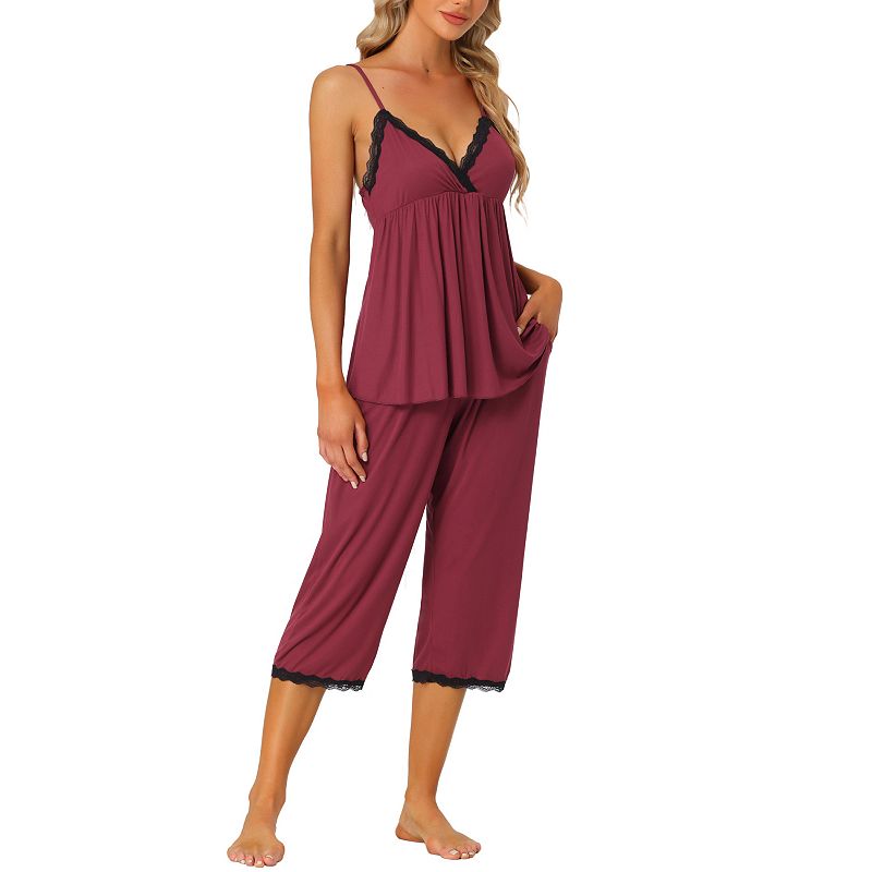 Women's Lace Trim Animal Print Lightweight Cami Pajama Set