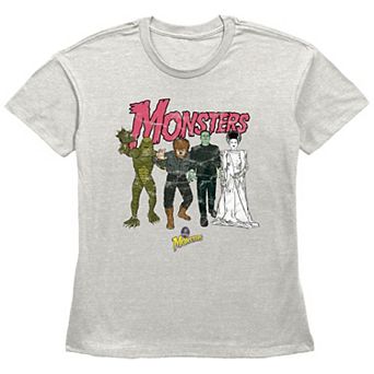 Juniors' Universal Monsters Cartoon Group Shot Graphic Tee