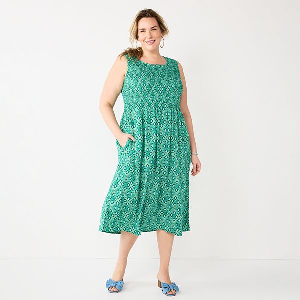 Plus Size Croft & Barrow® Smocked Swing Midi Dress