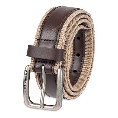 Men's Columbia Casual Fabric Belt with Leather Overlay, Regular and Big & Tall Sizes