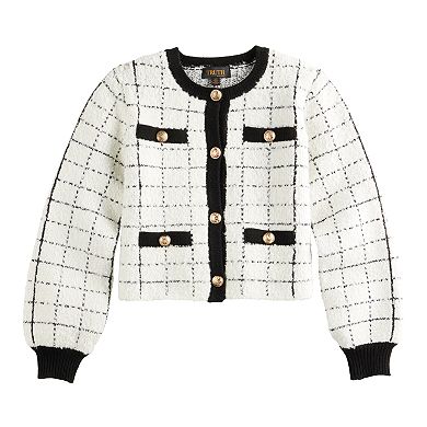 Women's Truth Gold Button Cropped Boucle Cardigan