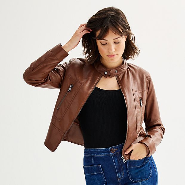 Women's Truth Faux Leather Moto Jacket, Size: Large, Brown Over