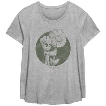 Missy Plus Size Marvel Guardians of the Galaxy Classic I Am Groot Scoop Hem Tee