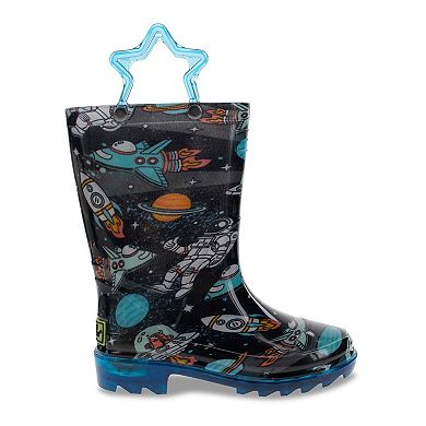Western Chief Silly Space Boys' Light-Up Waterproof Rain Boots