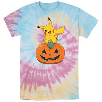 Men's Pokémon Pikachu Sitting On Pumpkin Spiral Tie Dye Tee