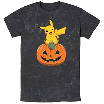 Men's Pokémon Pikachu Sitting On Pumpkin Mineral Wash Tee