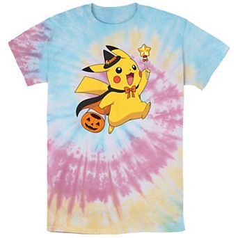 Men's Pokémon Pikachu Wizard Costume Pumpkin Basket Spiral Tie Dye Tee