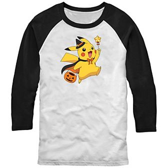 Men's Pokémon Pikachu Wizard Costume Pumpkin Basket Raglan Tee
