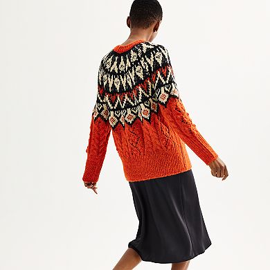Women's Industry Mockneck Fair-Isle Cable-Knit Sweater