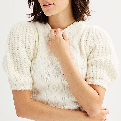 Women's Industry Short Puff Sleeve Cable Knit Sweater