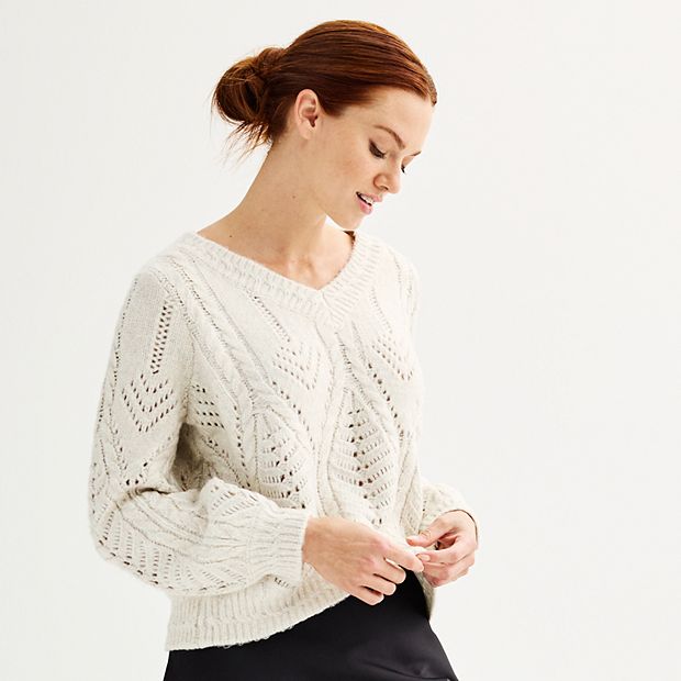 Women's Philosophy Balloon-Sleeve Cable-Knit Pointelle Sweater