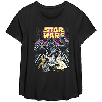 Plus Size Star Wars Darth Vader Comic Style Portrait Scoop Hem Tee