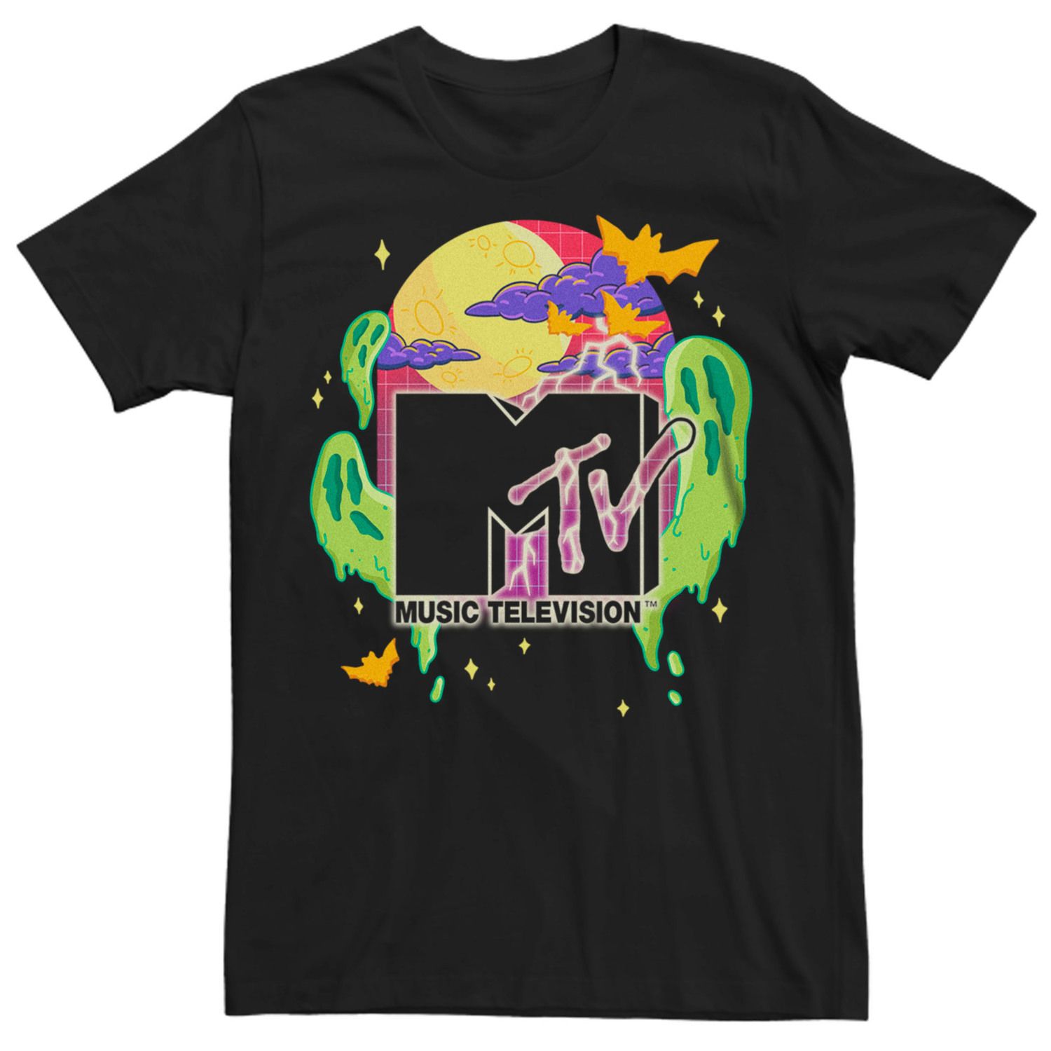 80s 企業　MTV MUSIC TELEVISION Tシャツ Tee Luv Men's Retro 80s MTV Palm Tree Logo Shirt, Black, S