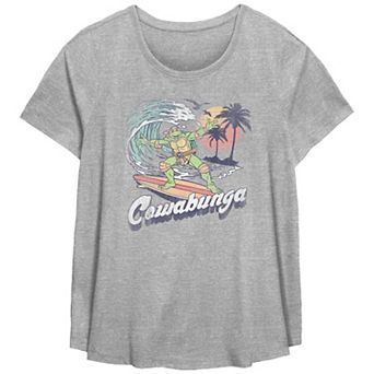 Plus Size Teenage Mutant Ninja Turtles Michaelangelo Cowabunga Surf Scoop Hem Tee