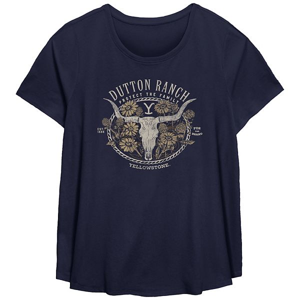 Missy Plus Size Yellowstone Dutton Ranch Floral Logo Scoop Hem Tee