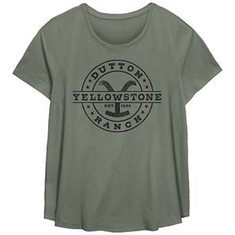 Missy Plus Size Yellowstone Dutton Ranch Est. 1886 Circle Logo Scoop Hem Tee