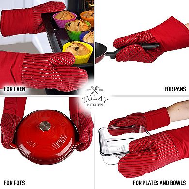 Zulay Kitchen Flexible Cotton Lined with Heat Resistant Silicone Oven Mitts 
