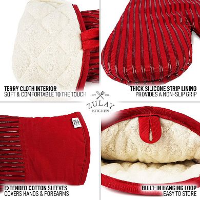 Zulay Kitchen Flexible Cotton Lined with Heat Resistant Silicone Oven Mitts 