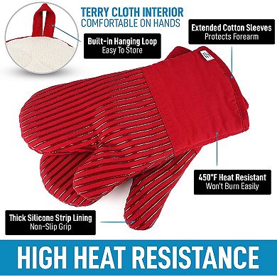 Zulay Kitchen Flexible Cotton Lined with Heat Resistant Silicone Oven Mitts 