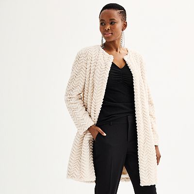 Women s Carmen Marc Valvo Chevron Faux Fur Jacket