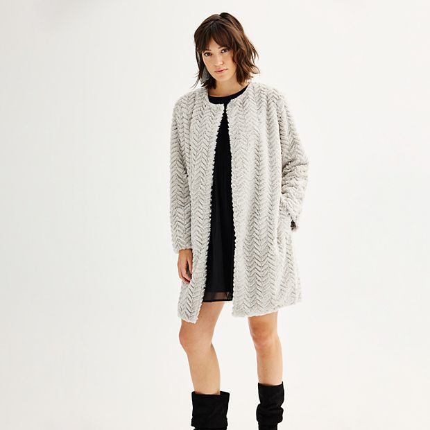 Women's Carmen Marc Valvo Chevron Faux-Fur Jacket