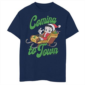 Boys 6-20 Betty Boop Christmas Pudgy Coming to Town Sleigh Tee