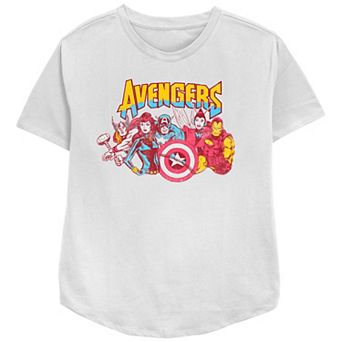 Juniors' The Avengers Retro Group Shot Distressed Relaxed Fit Graphic Tee