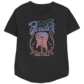 Women's Fender Funk Folk Blue Rock N'Roll Guitar Stars Retro Relaxed Fit Graphic Tee
