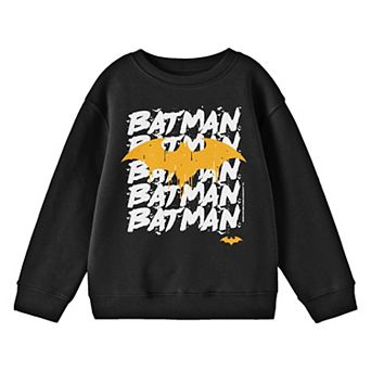 Boy's Batman Repeat Text With Logo Long Sleeve Tee