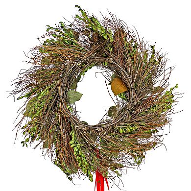 National Tree Company 22-in. Boxwood & Gold Salal Holiday Artificial Wreath with Red Ribbon