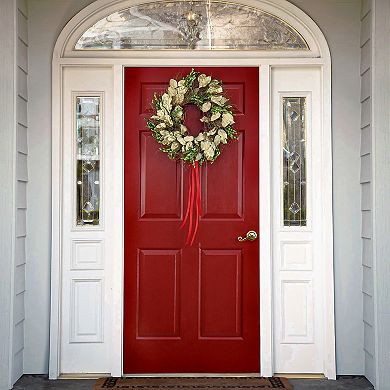 National Tree Company 22-in. Boxwood & Gold Salal Holiday Artificial Wreath with Red Ribbon