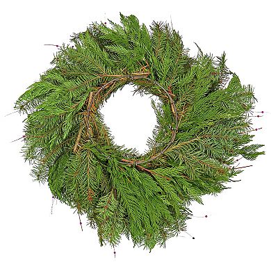 National Tree Company 22-in. Fresh Evergreens Artificial Wreath with Wicker Stars & Balls