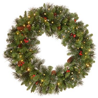 National Tree Company 30 in Crestwood® Spruce Artificial Wreath with Pine Cones, Red Berries & Twinkly™ Lights