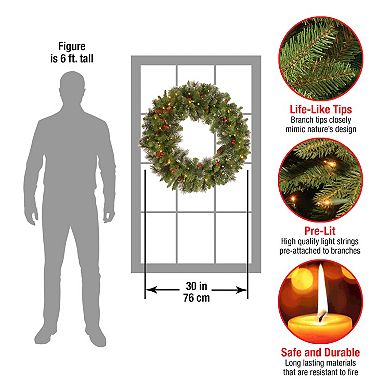 National Tree Company 30-in. Crestwood® Spruce Artificial Wreath with Pine Cones, Red Berries & Twinkly™ Lights
