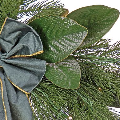 National Tree Company 24-in. Christmas Magnolia Mix Pine Artificial Wreath with Fabric Bow & White LED Lights