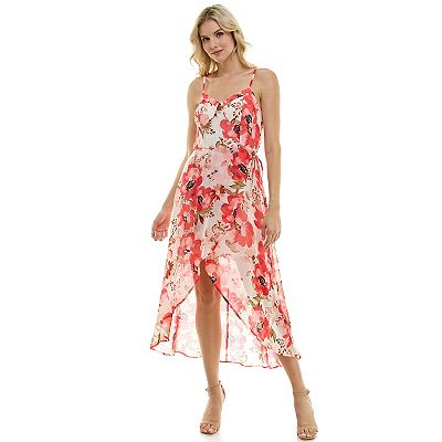 Juniors' Lily Rose Hi Low Molded Cup Midi Chiffon Dress