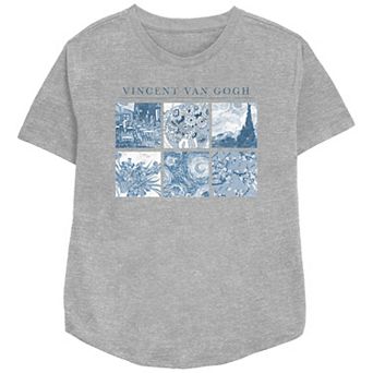 Women's Vincent Van Gogh Artwork Blue Panels Relaxed Fit Graphic Tee